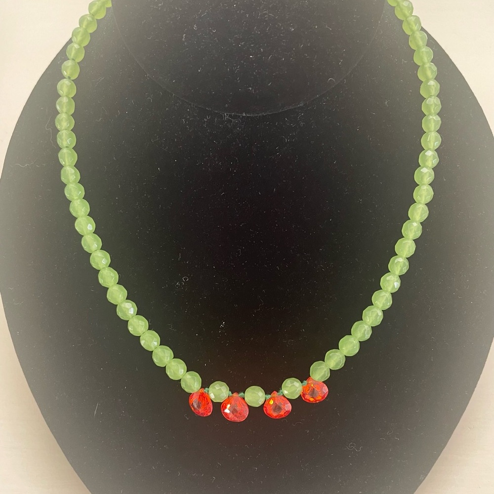 Green Agate Necklace with Orange Fire Opals Drops  16 inches  1 of a Kind  NWT